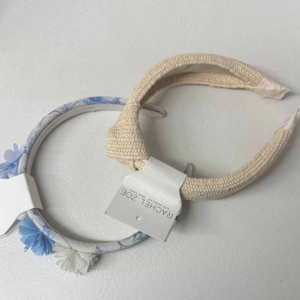Rachel Zoe Blue Floral and Cream Woven Headband Set